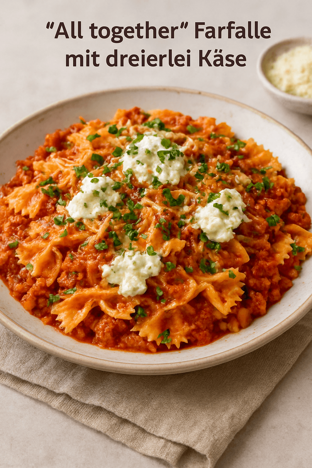 "All together" Farfalle mit dreierlei Käse